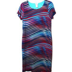 Jersey Dress MEDIUM  NWOT Psychedelic Wave Stripe Knee-Length Short Sleeve